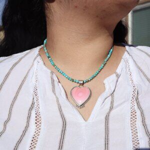 Native American Indian Jewelry Necklace Heart‎ Pink Conch Shell Pendant **